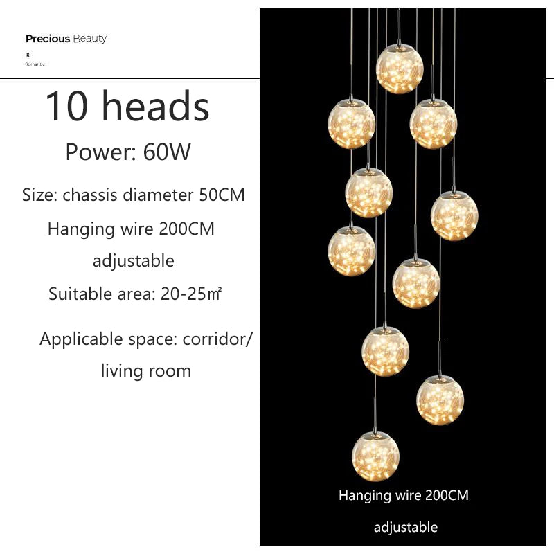 Modern LED Glass Ball Chandelier in 5 heads in an entryway