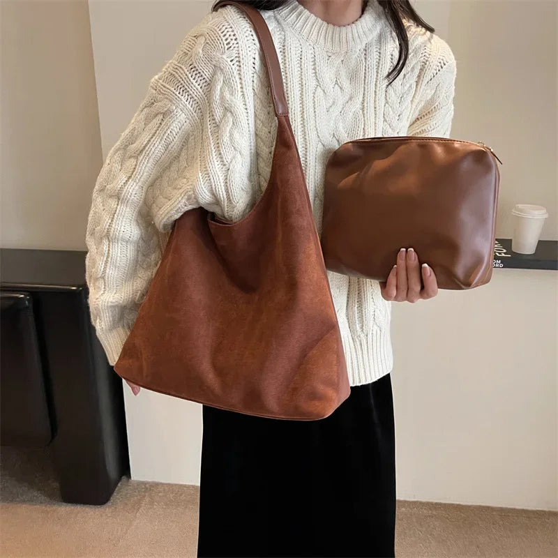 Women's Vintage Suede Shoulder Bag – Large Capacity Casual Commuter Handbag