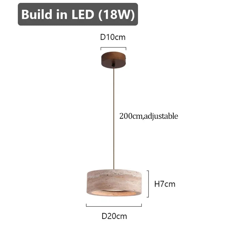 Japanese Travertine Stone Pendant Lamp in warm light 3000k in a living room
