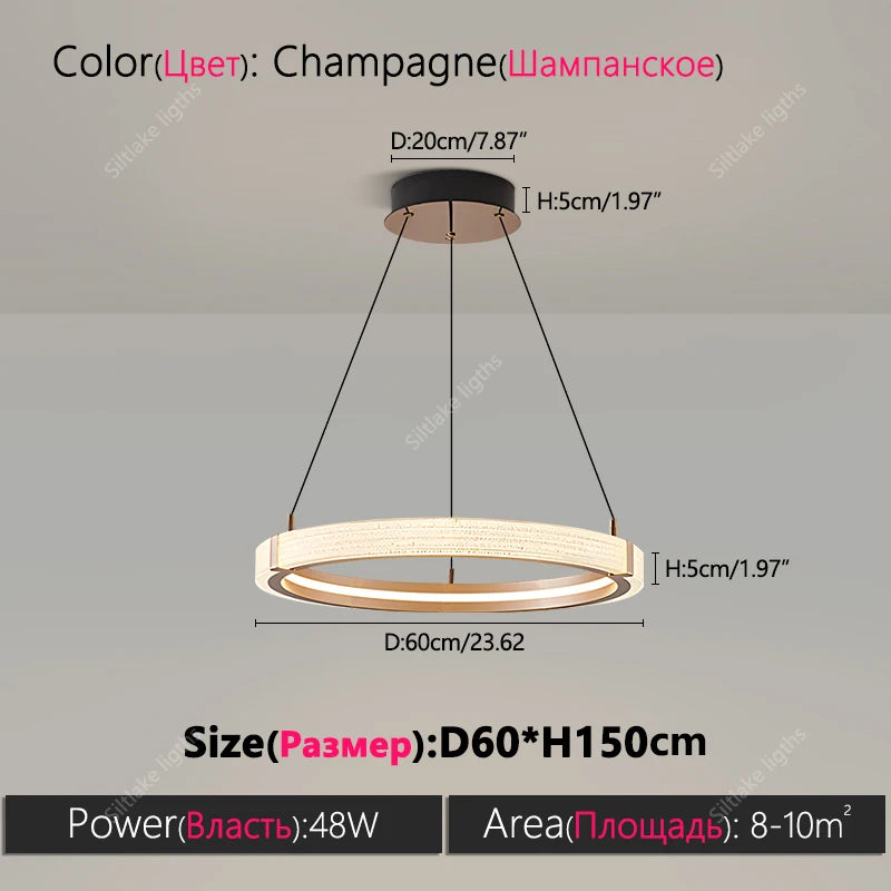 Modern Ring LED Chandelier – Round Pendant Light in cool white (6000k) above a kitchen island