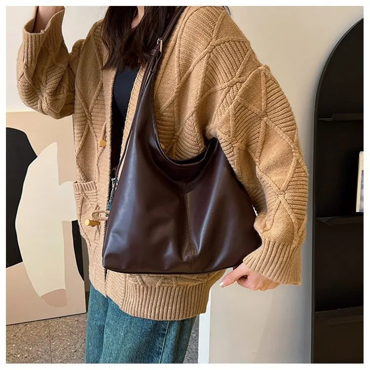 Women's Retro PU Tote Bag – Structured Hard Shell Shoulder Handbag