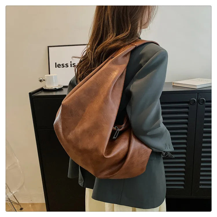 Large Hobo Shoulder Bag – Soft PU Leather Crossbody Tote for Women