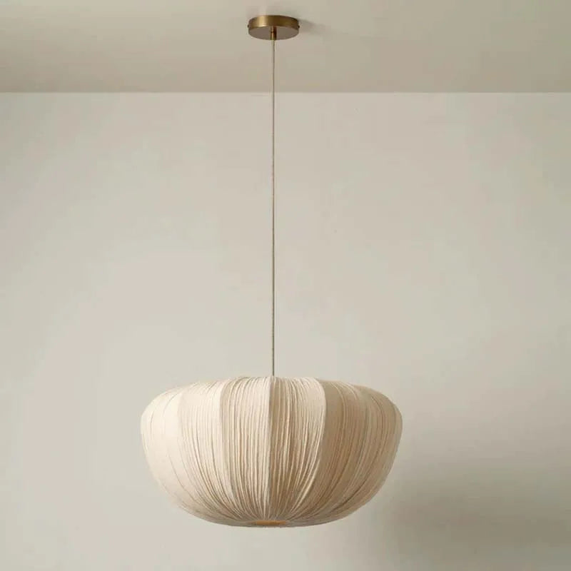 Nordic Wabi-Sabi Fabric Chandelier in warm light in a living room