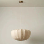 Nordic Wabi-Sabi Fabric Chandelier in warm light in a living room