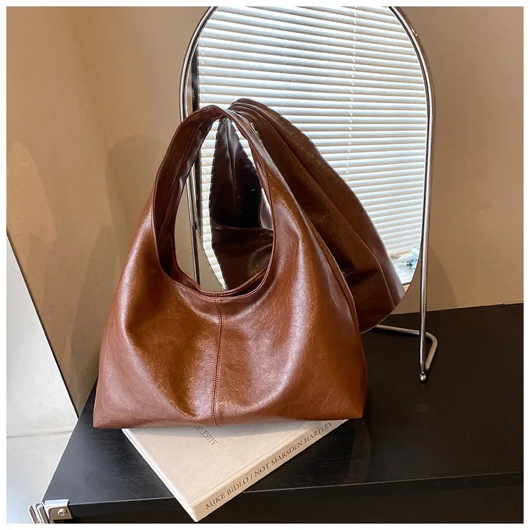 Large Capacity Hobo Shoulder Bag for Women – PU Leather Tote Handbag