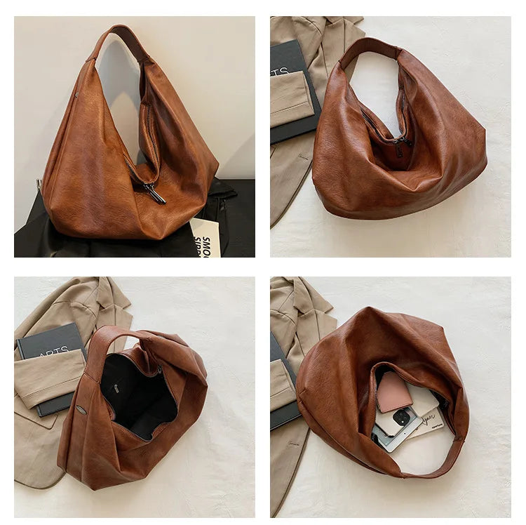 Large Hobo Shoulder Bag – Soft PU Leather Crossbody Tote for Women