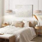 Japanese Travertine Stone Pendant Lamp in warm light 3000k in an entryway
