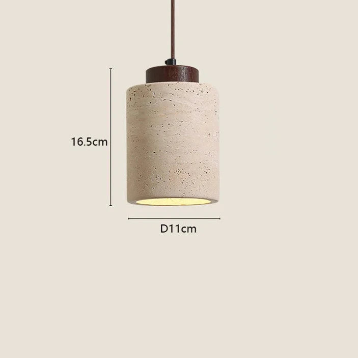 Travertine Stone LED Pendant Light in d051-p walnut color over a dining table