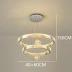 Modern Crystal Staircase Chandelier in silver 7 rings in an entryway
