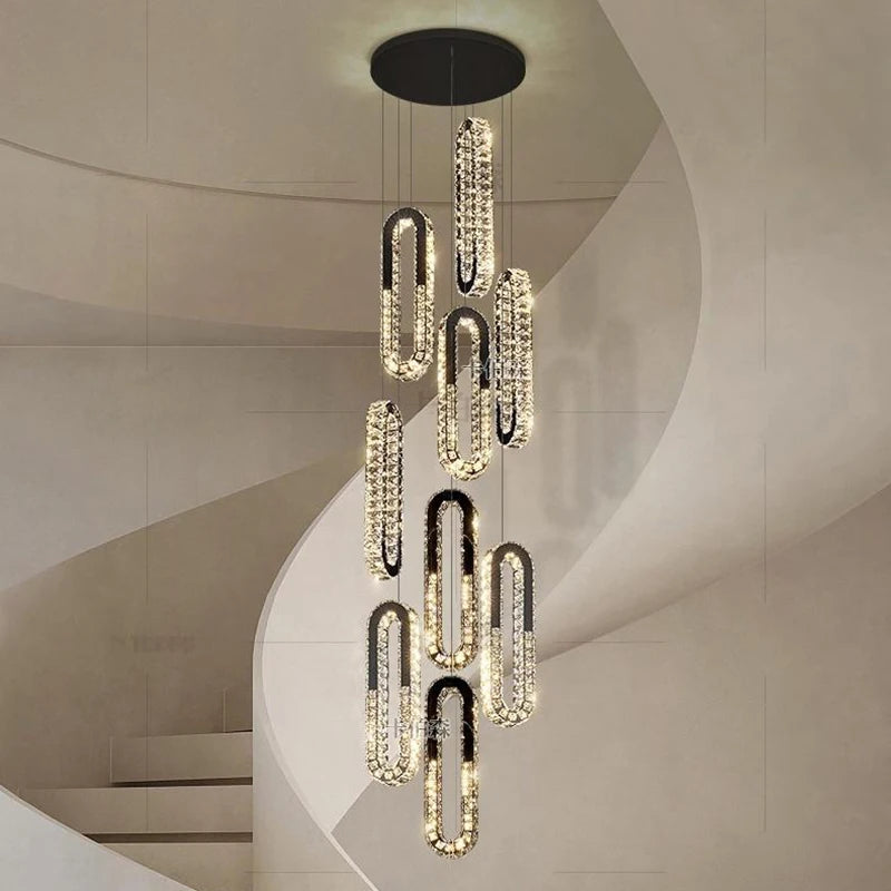 Modern LED Staircase Pendant Chandelier in 12 head in an entryway