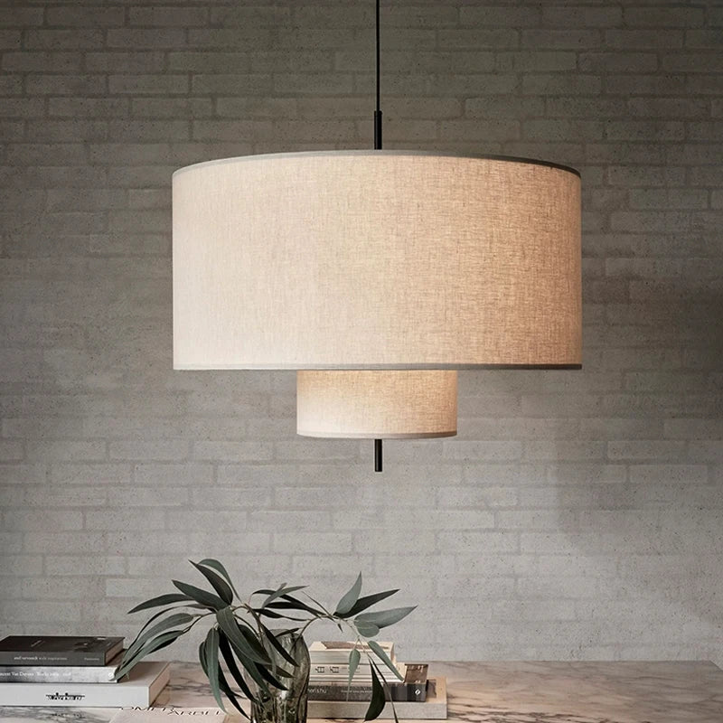 Nordic Wabi-Sabi Fabric Pendant Chandelier in d60cm in a living room