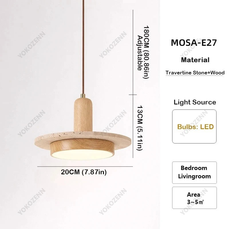 Travertine Kitchen Island Pendant Light in d159-20cm-walunt-3 over a dining table