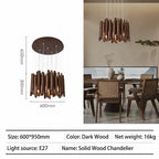 Retro Solid Wood Pendant Chandelier in dark wood 120cm in an entryway
