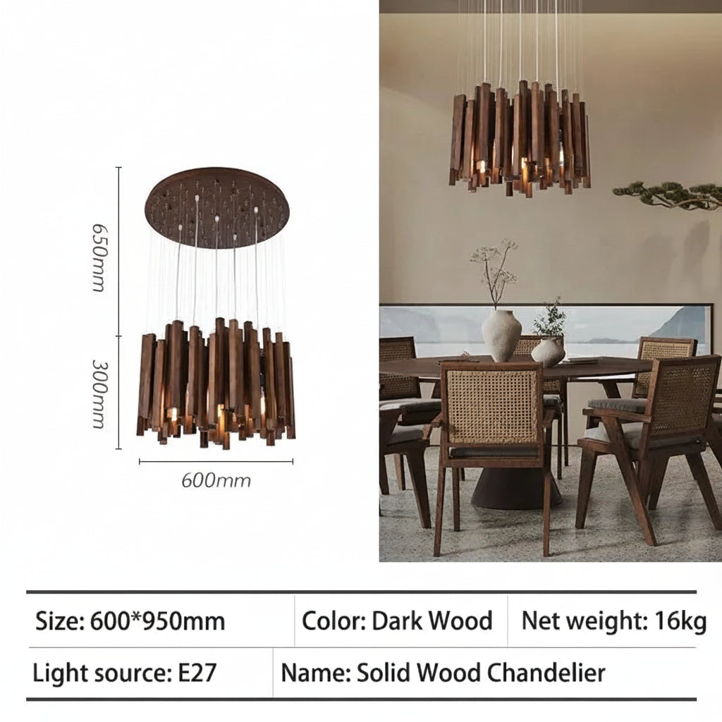 Retro Solid Wood Pendant Chandelier in dark wood 120cm in an entryway