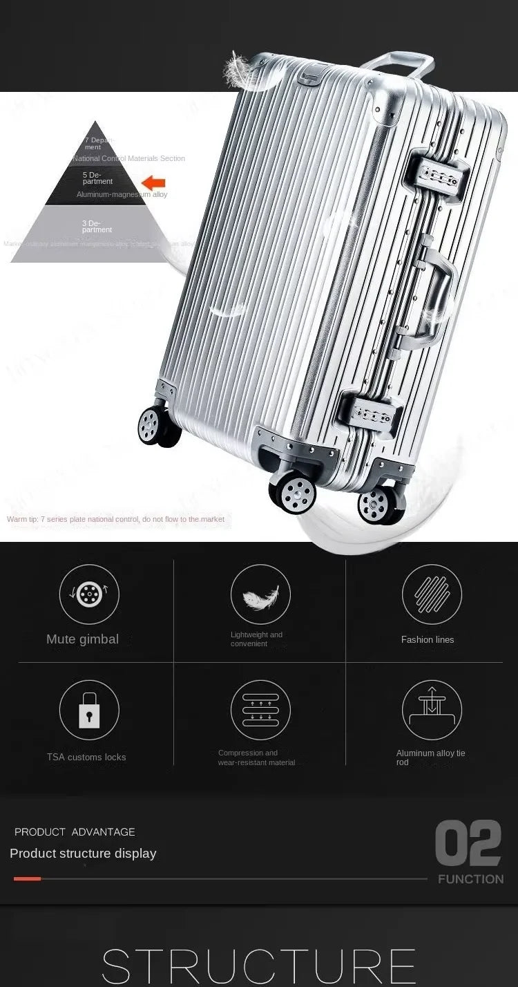 Aluminium Spinner Suitcase – 100% Aluminium-Magnesium Alloy Luggage with Password Lock