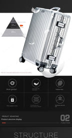 Aluminium Spinner Suitcase – 100% Aluminium-Magnesium Alloy Luggage with Password Lock