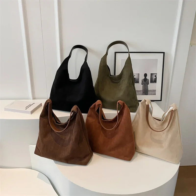 Women's Vintage Suede Shoulder Bag – Large Capacity Casual Commuter Handbag