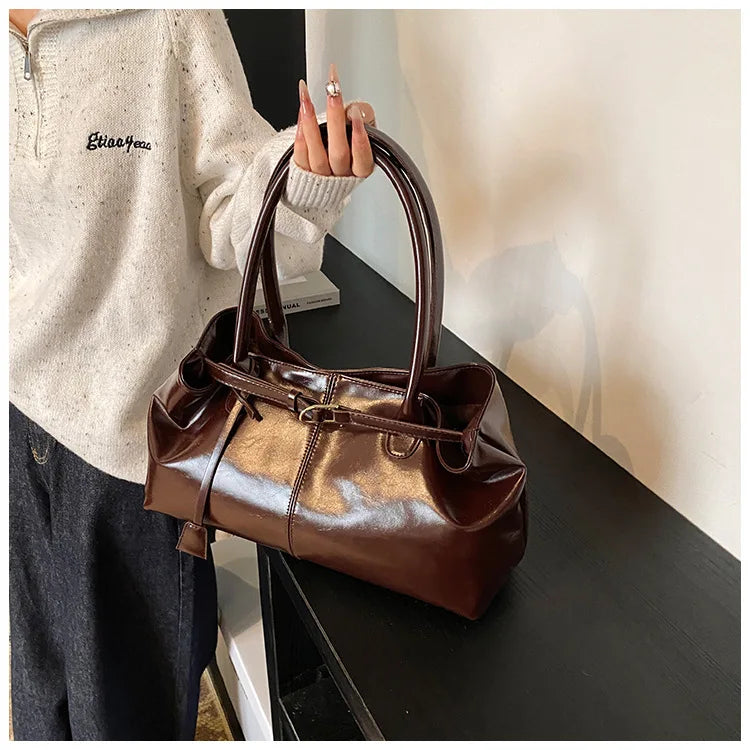 Women's Vintage PU Leather Shoulder Bag – Large Capacity Commuter Tote Handbag