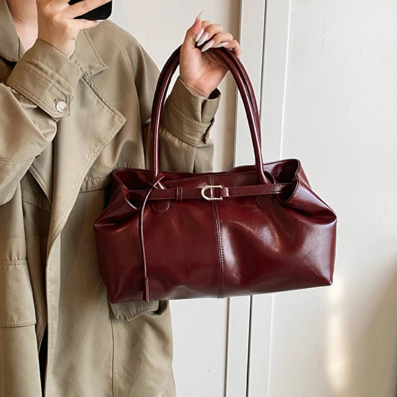 Women's Vintage PU Leather Shoulder Bag – Large Capacity Commuter Tote Handbag