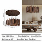 Retro Solid Wood Pendant Chandelier in cool white over a dining table
