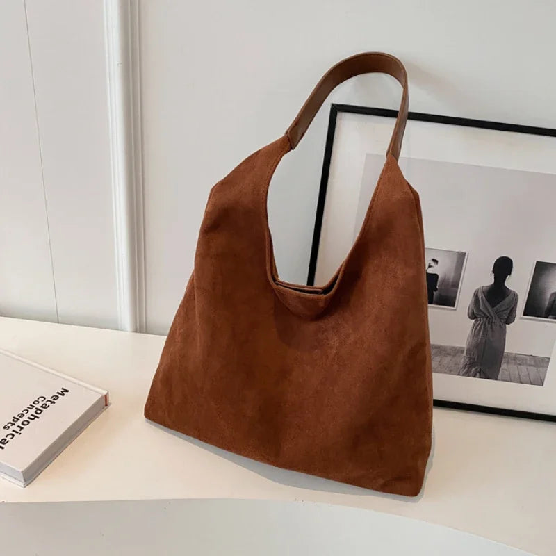 Women's Vintage Suede Shoulder Bag – Large Capacity Casual Commuter Handbag