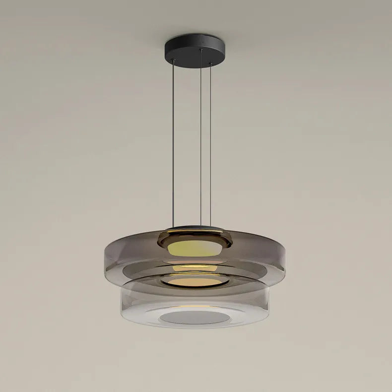 Vintage Ambiance Designer Pendant Lamp in c three layers above a kitchen island