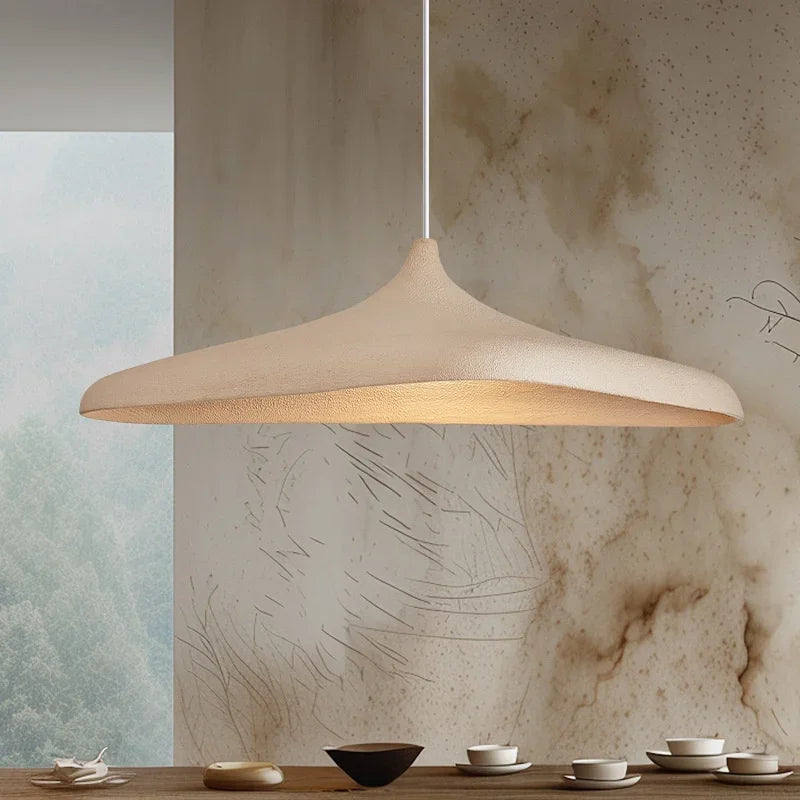 Japanese Wabi-Sabi LED Pendant Light in white above a kitchen island