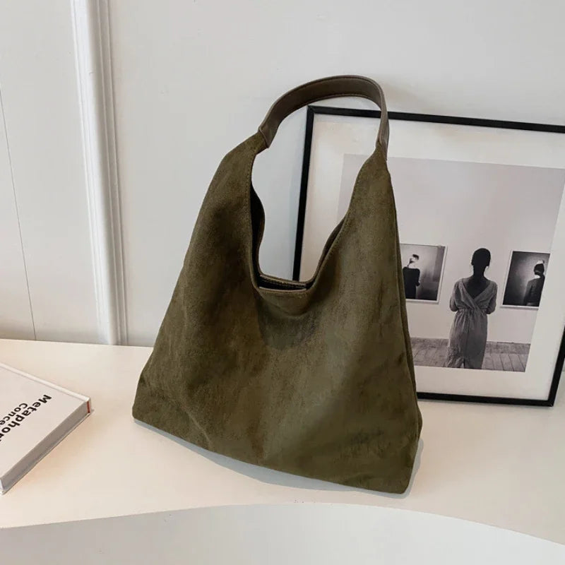 Women's Vintage Suede Shoulder Bag – Large Capacity Casual Commuter Handbag