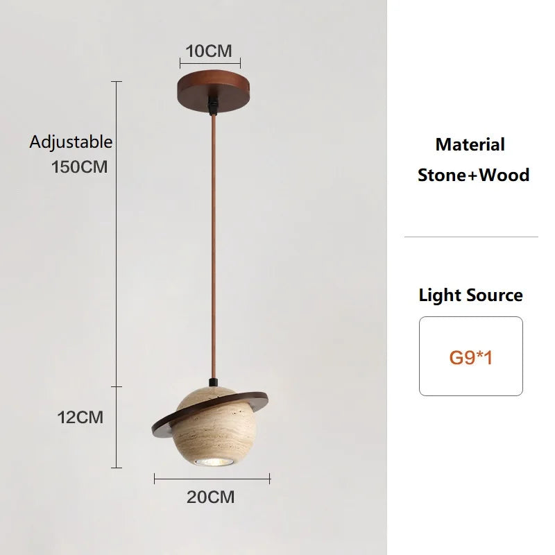 Wabi-Sabi Travertine Stone Pendant Light in neutral light 4000k in an entryway