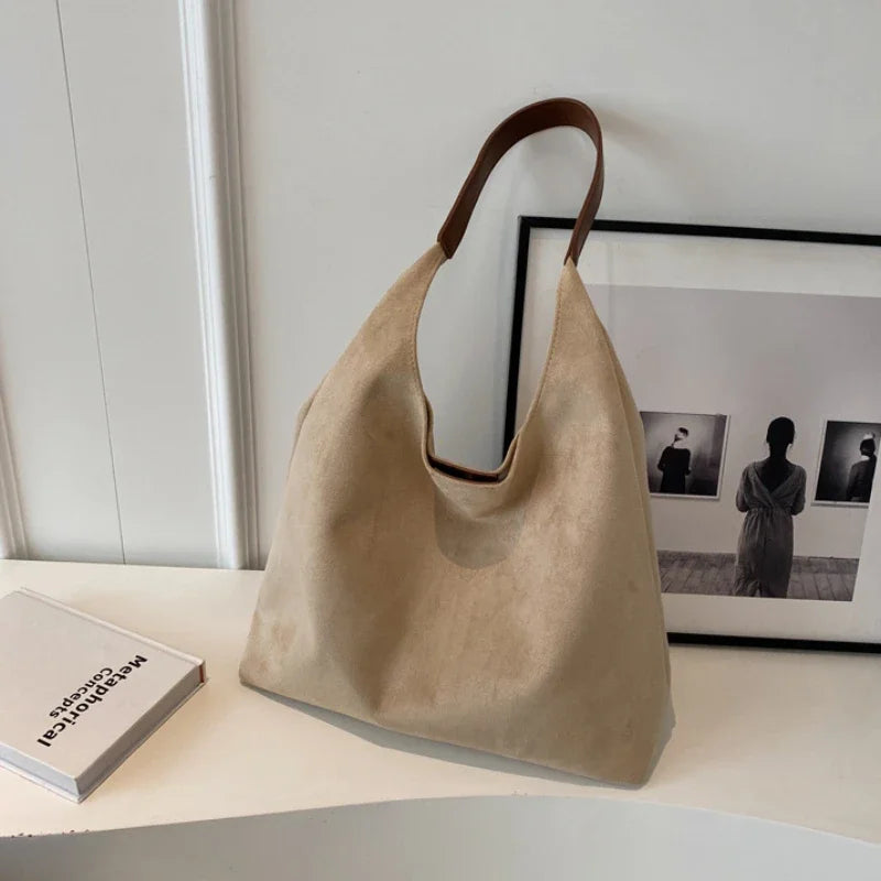 Women's Vintage Suede Shoulder Bag – Large Capacity Casual Commuter Handbag
