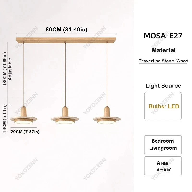 Travertine Kitchen Island Pendant Light in warm light 3000k over a dining table