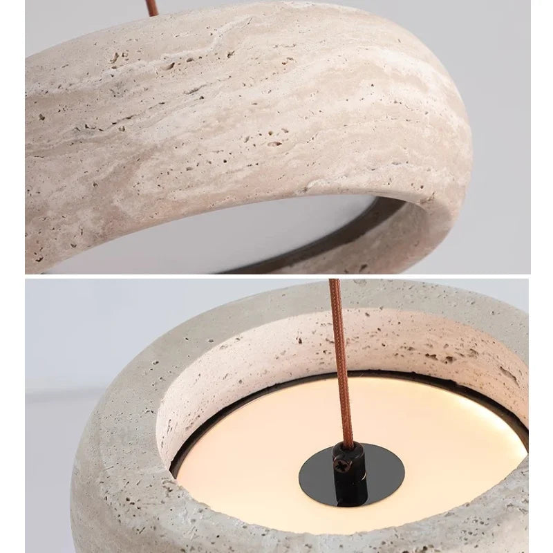 Japanese Travertine Stone Pendant Lamp in travertine lamp a above a kitchen island