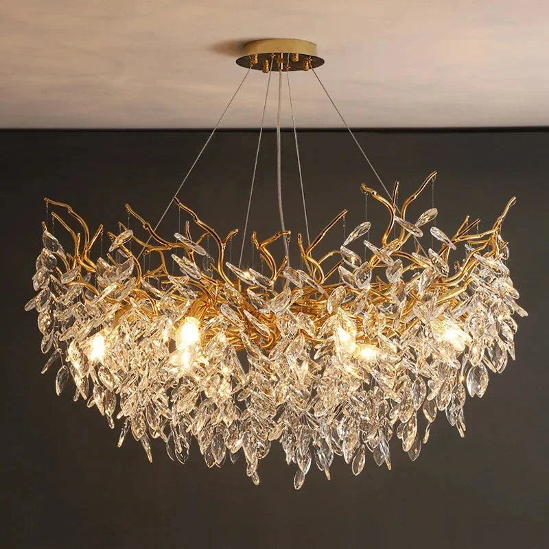 Luxury Gold Crystal LED Chandelier in round 100cm in an entryway