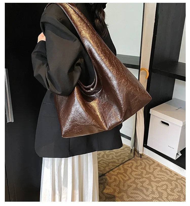 Large Capacity Hobo Shoulder Bag for Women – PU Leather Tote Handbag