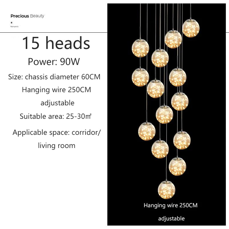 Modern LED Glass Ball Chandelier in smoky gray in a living room