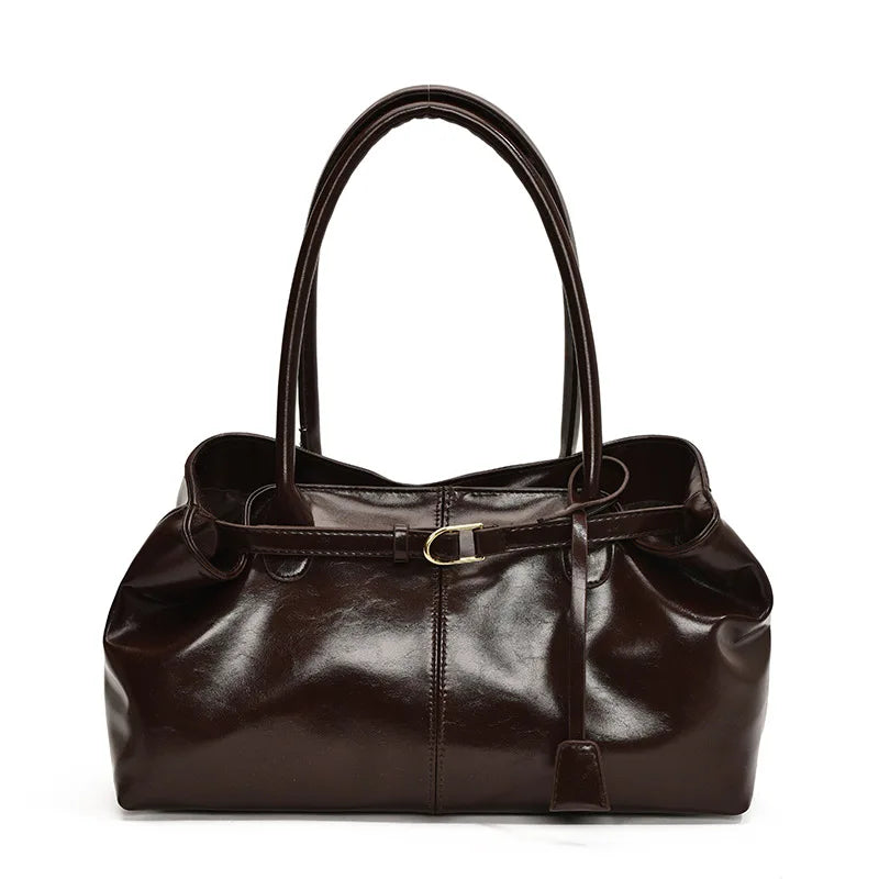 Women's Vintage PU Leather Shoulder Bag – Large Capacity Commuter Tote Handbag