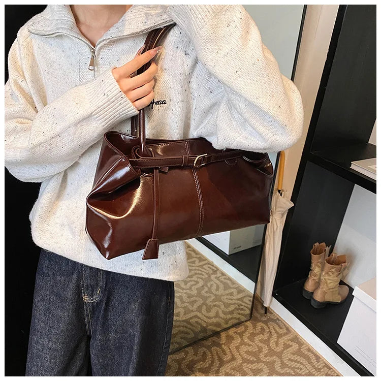 Women's Vintage PU Leather Shoulder Bag – Large Capacity Commuter Tote Handbag