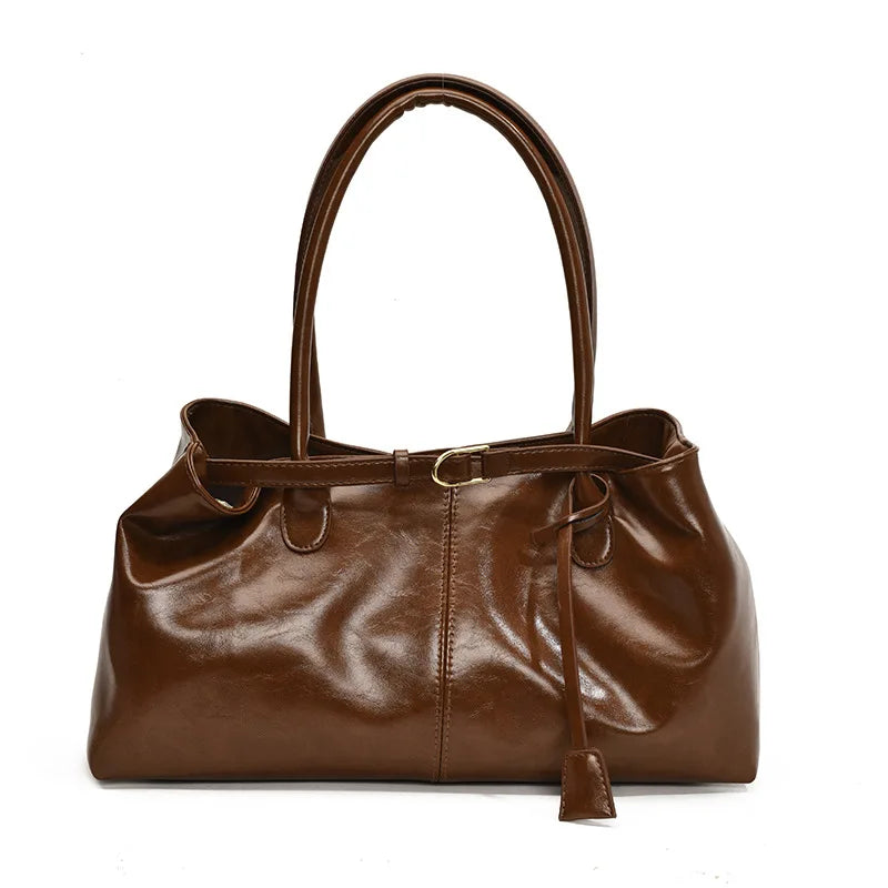 Women's Vintage PU Leather Shoulder Bag – Large Capacity Commuter Tote Handbag