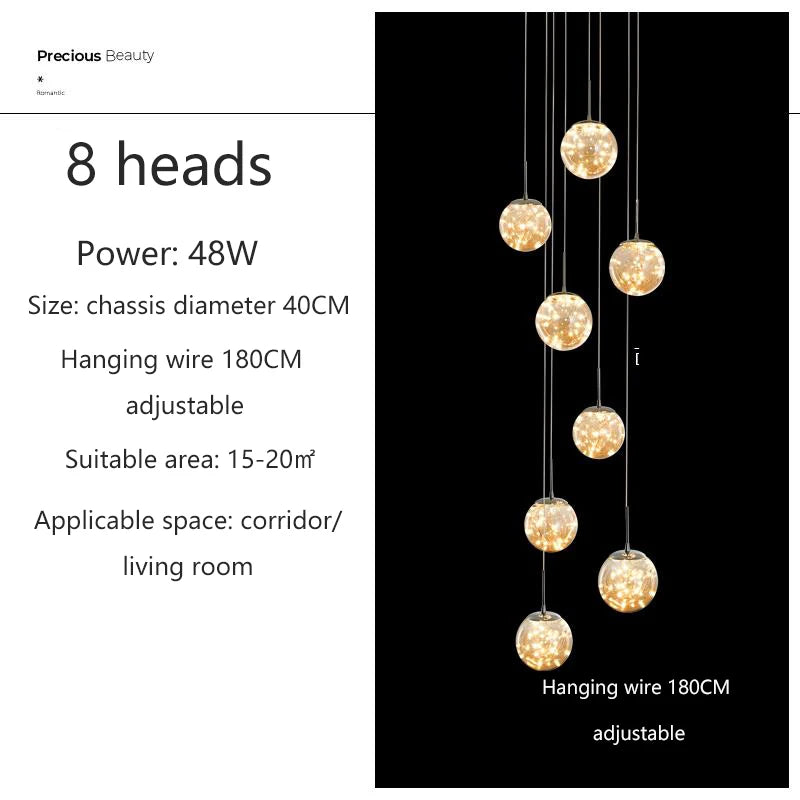 Modern LED Glass Ball Chandelier in 3 heads in a dining room