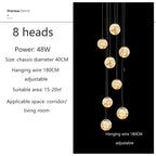 Modern LED Glass Ball Chandelier in 3 heads in a dining room
