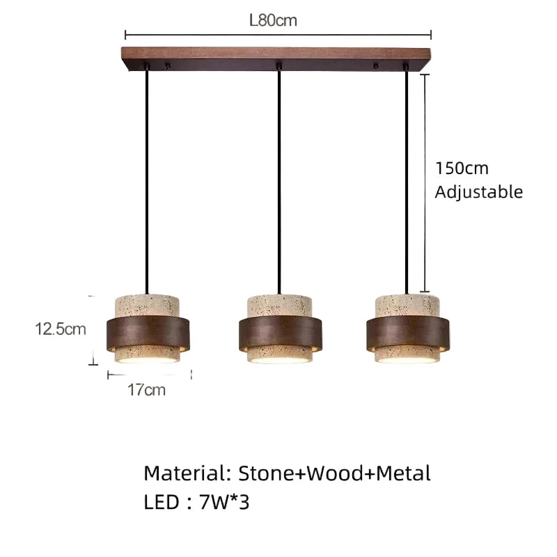 Travertine Cave Stone Pendant Chandelier in d-116-2 lights over a dining table