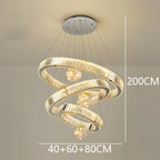 Modern Crystal Staircase Chandelier in silver 6 rings in a dining room