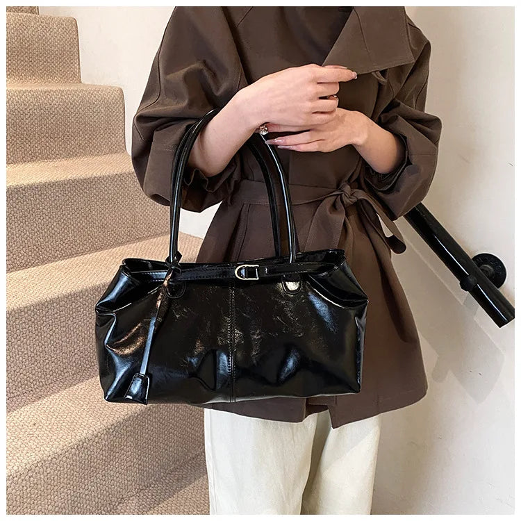 Women's Vintage PU Leather Shoulder Bag – Large Capacity Commuter Tote Handbag