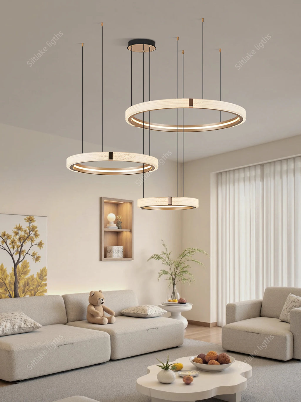 Modern Ring LED Chandelier – Round Pendant Light in 60cm above a kitchen island