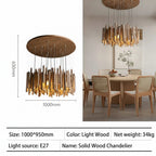 Retro Solid Wood Pendant Chandelier in warm white in an entryway