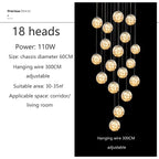 Modern LED Glass Ball Chandelier in white light 5500k in a dining room