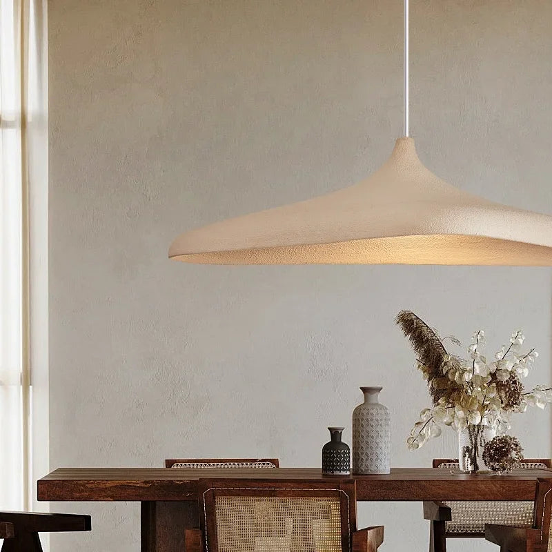 Japanese Wabi-Sabi LED Pendant Light in medium 80cm x 42cm over a dining table