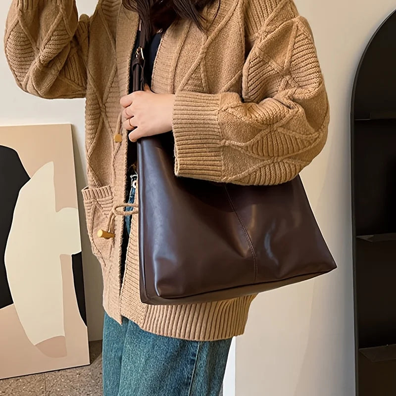 Retro Bucket Tote Bag – Vintage Underarm Shoulder Bag for Women | Black, Green & Dark Brown
