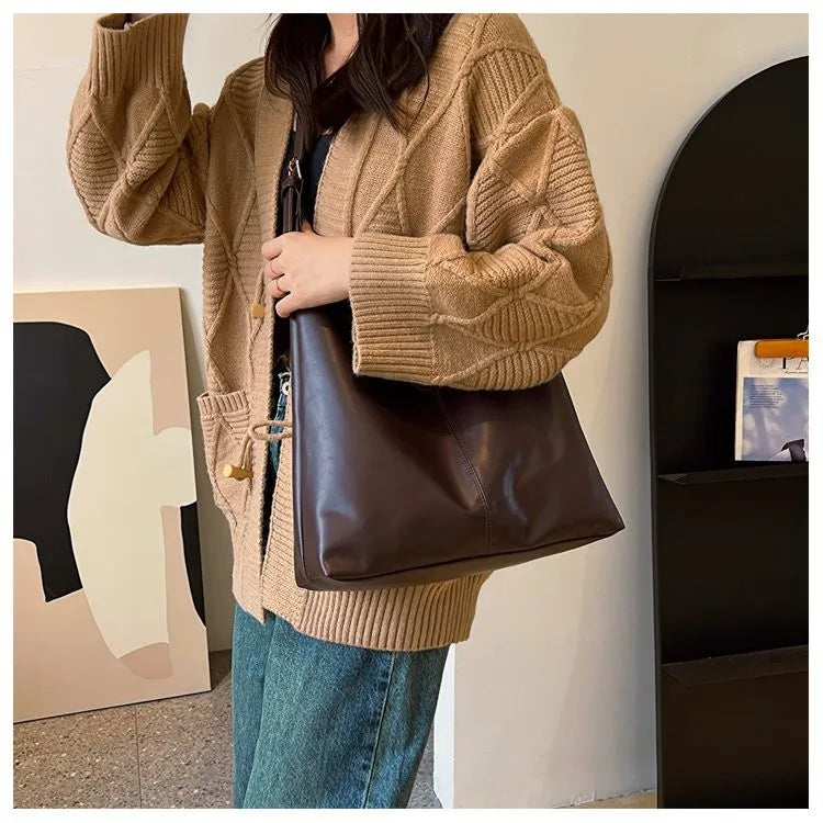 Women's Retro PU Tote Bag – Structured Hard Shell Shoulder Handbag