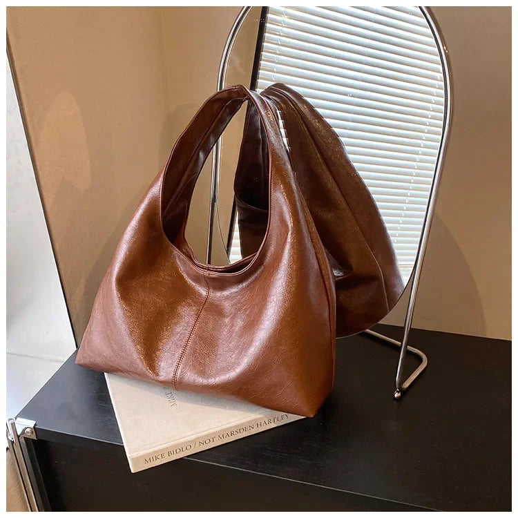 Large Capacity Hobo Shoulder Bag for Women – PU Leather Tote Handbag
